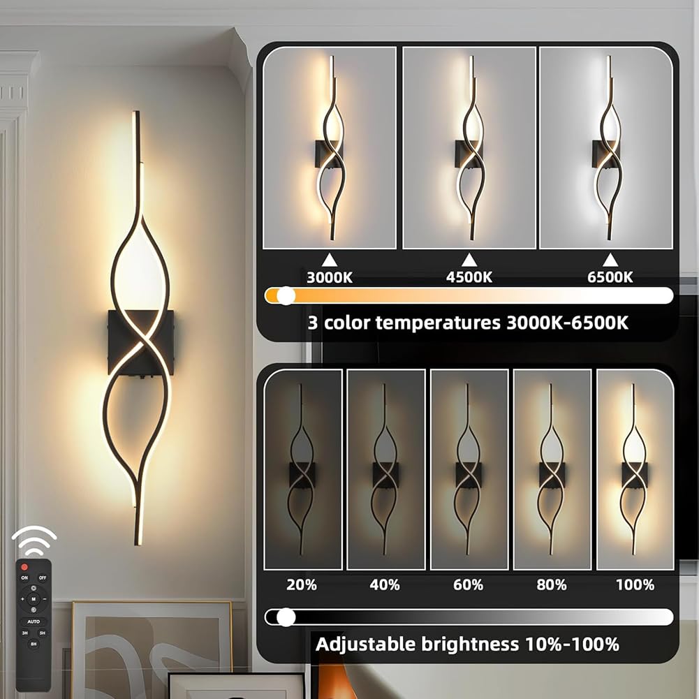 Aplique de Interior LED Recargable sin Conexión Eléctrica con Mando a Distancia Lámpara Moderna para Salón con Temporizador Iluminación de Pared Inalámbrica Interruptor Táctil 80cm,2 stück