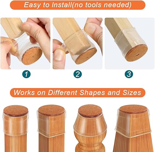 Miniatura 7 de Juntos ahorran un 20% Paquete de 24 protectores grandes transparentes y 24 protectores pequeños de madera dura para patas de silla de piso