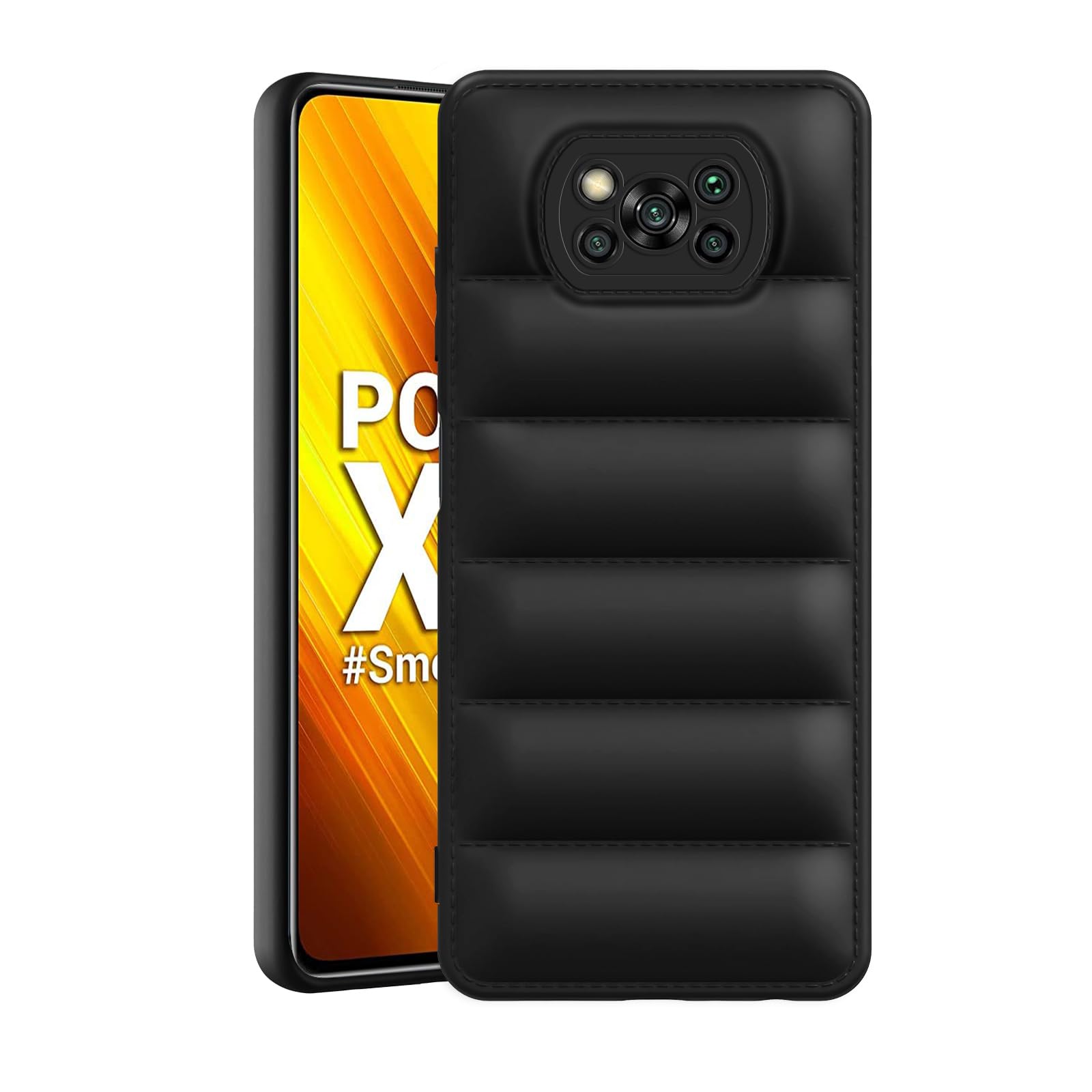 Amazon Brand - Solimo Puffer Case Camera Protection Soft Back Cover for Poco X3 | Poco X3 Pro - Black - Rubber (B0CQT6JRQ1) Amazon Price History, Amazon Price Tracker