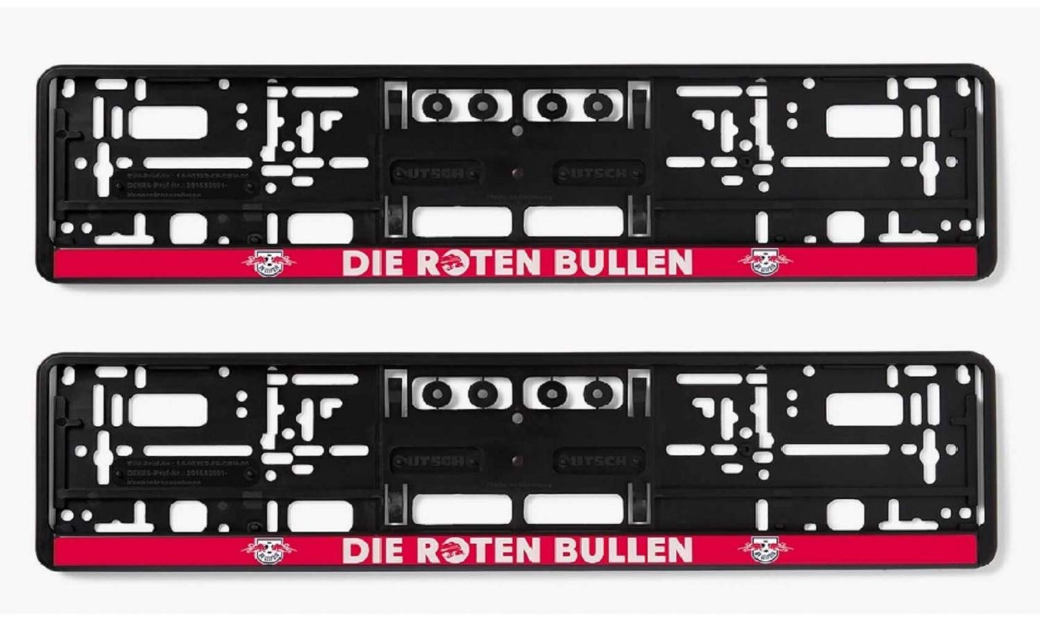 RB Leipzig Kennzeichenrahmen 2er Set - Die roten Bullen - Nummernschildträger RBL Kennzeichenhalter - Plus Lesezeichen Wir lieben Fußball