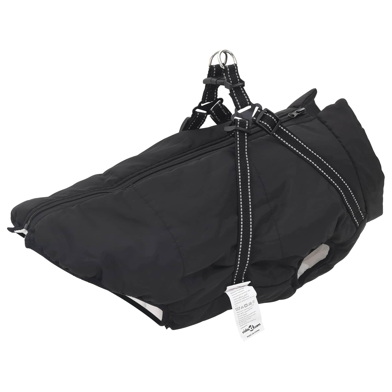 Cappotto per cani nero L48 in pile e poliestere regolabile con strisce riflettenti per inverno e autunno, antivento, impermeabile, caldo, ideale per passeggiate, all'aperto e passeggiate