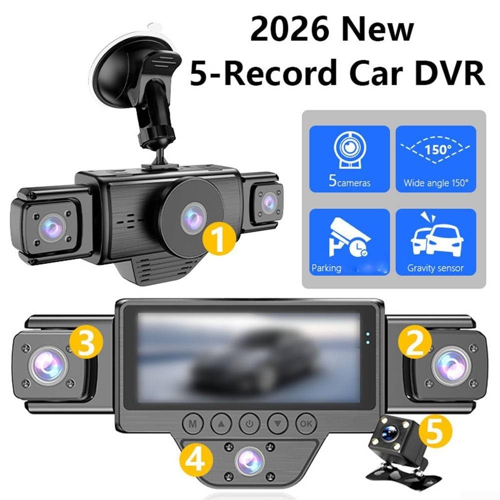 5-kanałowy do kamery samochodowej 1080P WiFi 24H Parking (4 rejestratory) | Widok 360° z przodu/z tyłu/z boku, wideo HD 1080P, sterowanie aplikacją WiFi, tryb parkowania 24h, wytrzymały materiał ABS