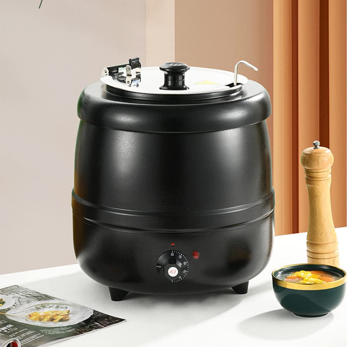 Amazon | スープ釜ウォーマー、スープウォーマー 黒鉄スープ鍋 10L食品 