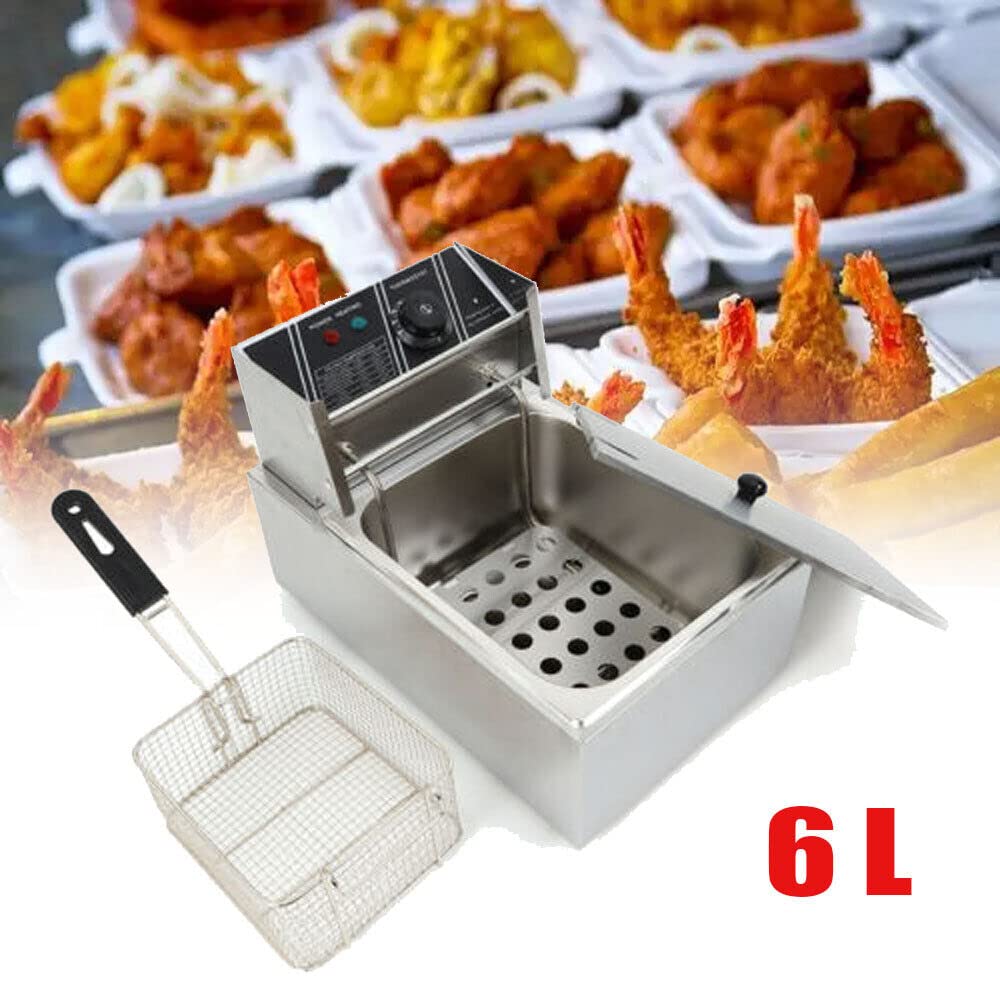 Friggitrice elettrica da 2500 W, in acciaio inox da 6 l, per catering ristoranti, snack bar e casa, friggitrice a olio con cestino elettrico