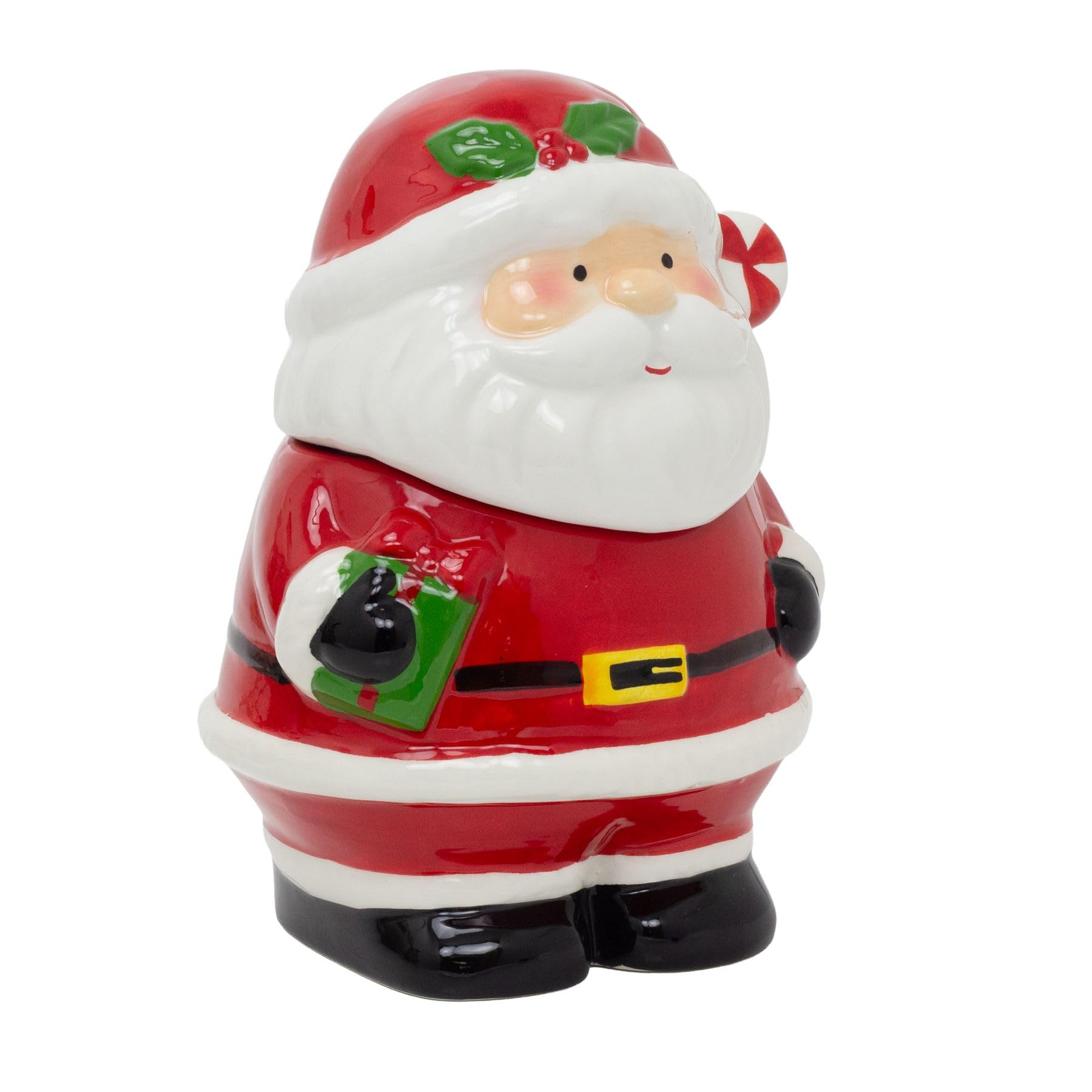 Carousel Home Red Santa Claus Christmas Storage Jar | Ceramic Festive Cookie Jar Biscuit Barrel | Christmas Kitchen Storage Pot With Lid - 21Cm