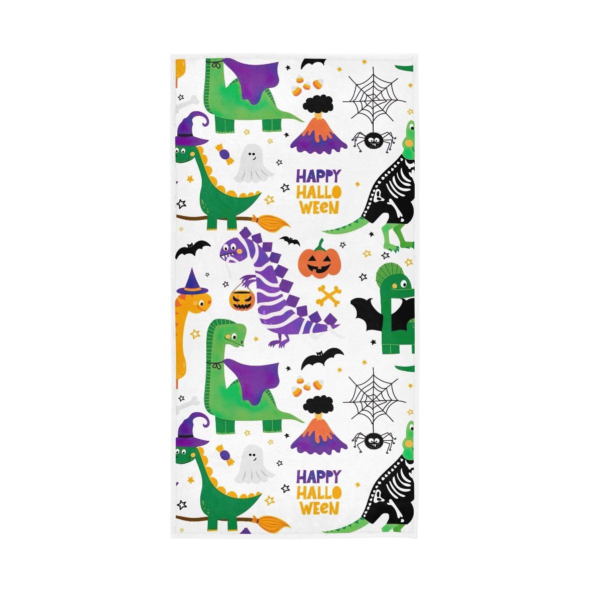 HUYGD Cute Dinosaur Halloween White Hand Towel Soft Washcloths Shower Towels 15 x 30 Inch