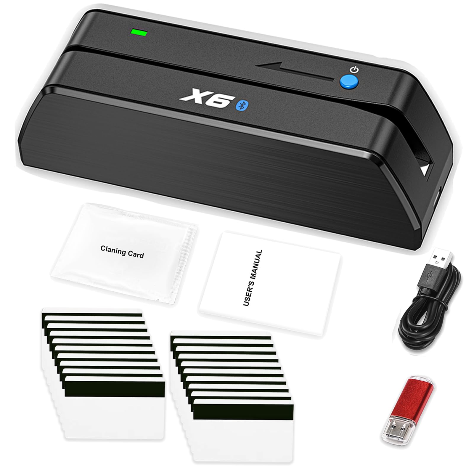 Lethiemta MSR605/MSR X6BT Credit Card Reader Typewriter, USB Magnetic Stripe Card Terminal for Mac/Windows, Magnetic Credit Card Reader Writer 1/4 Size of MSR206 MSR605 + 20 Cards (Black)