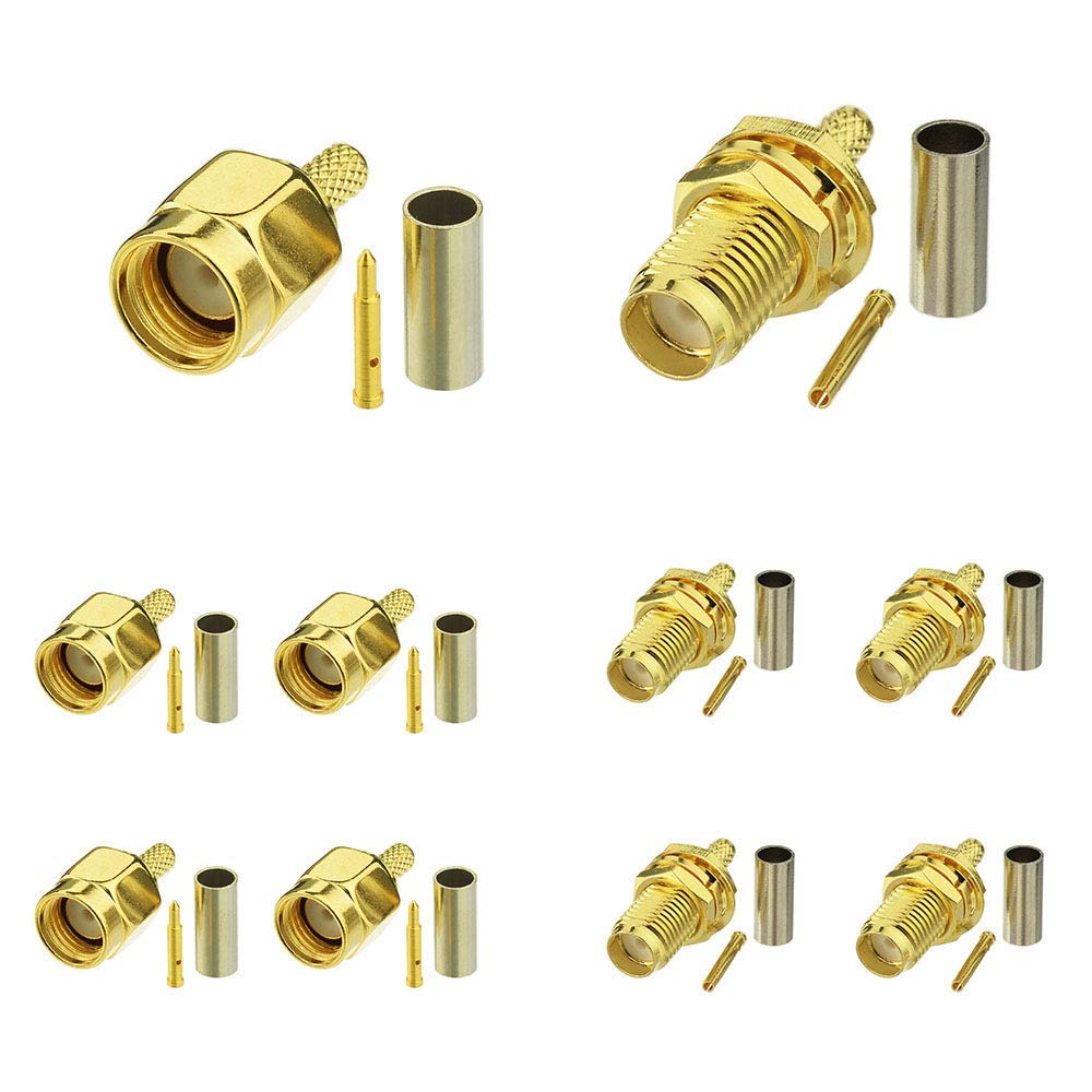 SuperbatSMA Crimp Connectors Kit SMA Male + SMA Female Crimp Solder Connector Kit Attachment for RG174 RG316 RG188 LMR100 Coax Cable 10-Pack