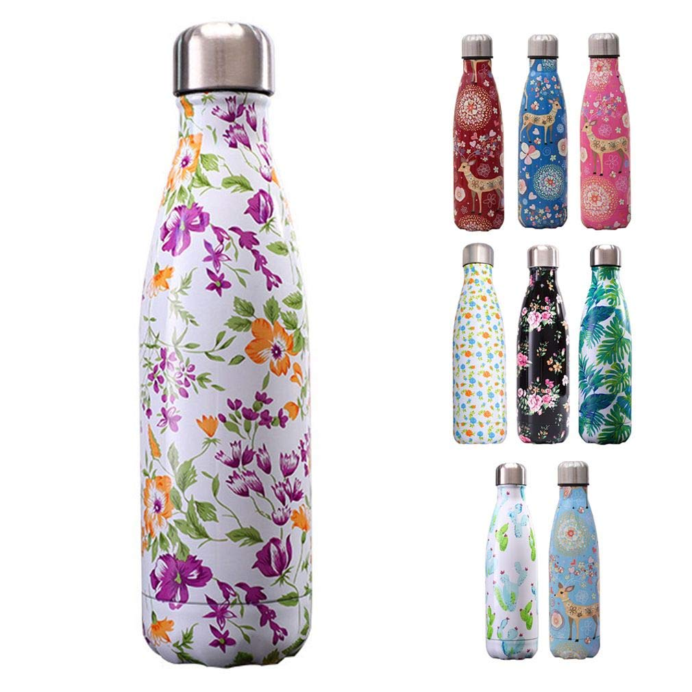JK Home 500ml Water Vacuum Bottle Double Walled 304 Stainless Steel Sports Drink Flask Keeps 24 Hours Cold & 12 Hours Hot A:White