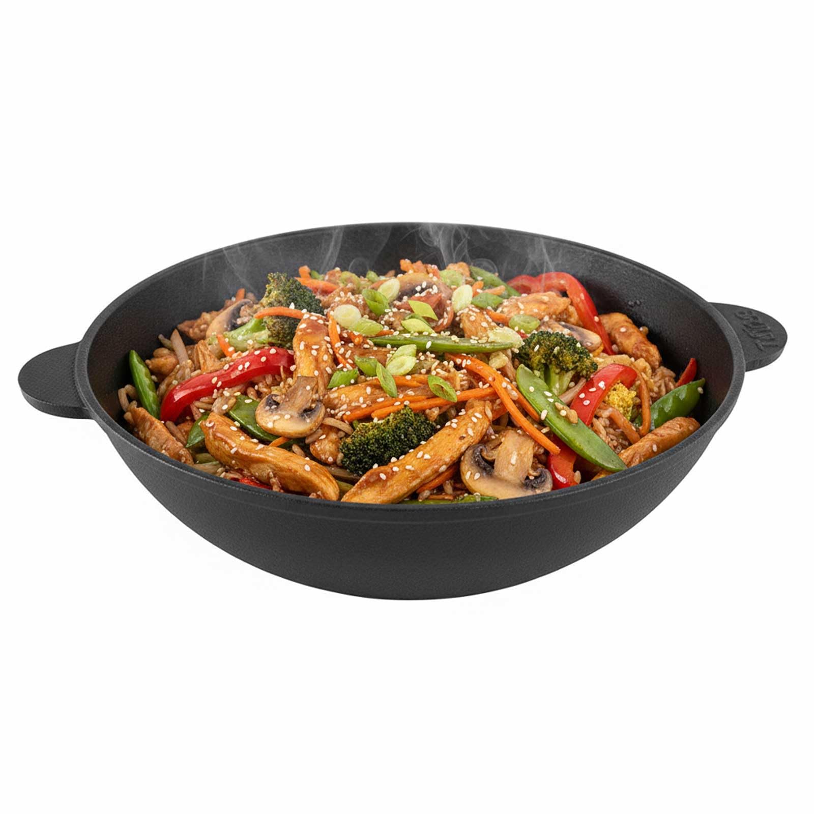 BIG-PAN Padella wok in ghisa, 30 cm, 4,7 l, per tutti i piani cottura, con induzione Asia Wok, Kazan Grill Kazan, per cucina Plov, resistente al forno, Kazan, Cast Iron Pilav