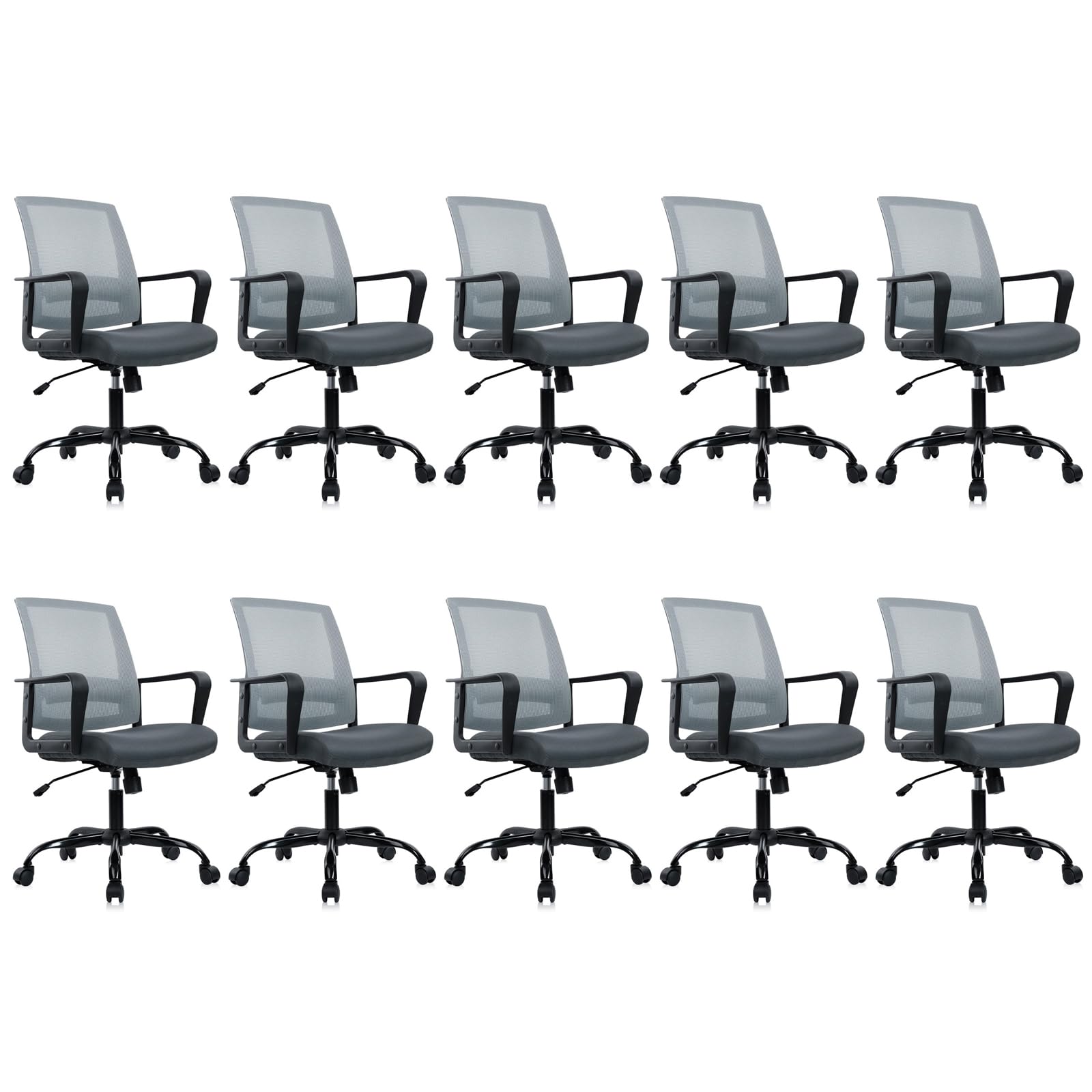 CLATINA Ergonomic Office Desk Chair - Mesh Office Chair with Adjustable Lumbar Support, Rolling Comfortable Computer Task Chairs with Arms for Home Conference-Gray, 10 Pack