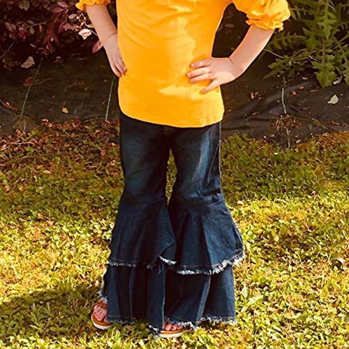 Moonker Toddler Girls Bell Bottom Jeans Ripped Tassels Ruffle Wide Leg Causual Denim Pants Elastic Waisted2