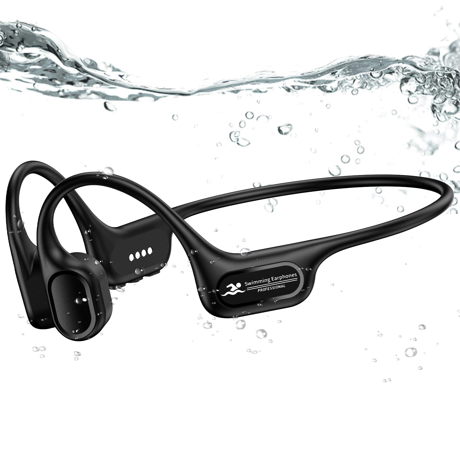 Hostena Swimming Headphones IP68 Waterproof, Open Ear Bone Conduction Underwater Headphones Bluetooth 5.4& MP3 with 32GB Memory Card, Soft/Skin/Lightweight Sound Swim Earbuds-SurfAudio(Black)