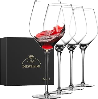 Red Wine Glasses Set of 4, Hand Blown Crystal Wine Glasses - Perfect for Red White Wine, Gift Packaging for Christmas, Wedding Anniversary Birthday (22oz 4 Pcs)