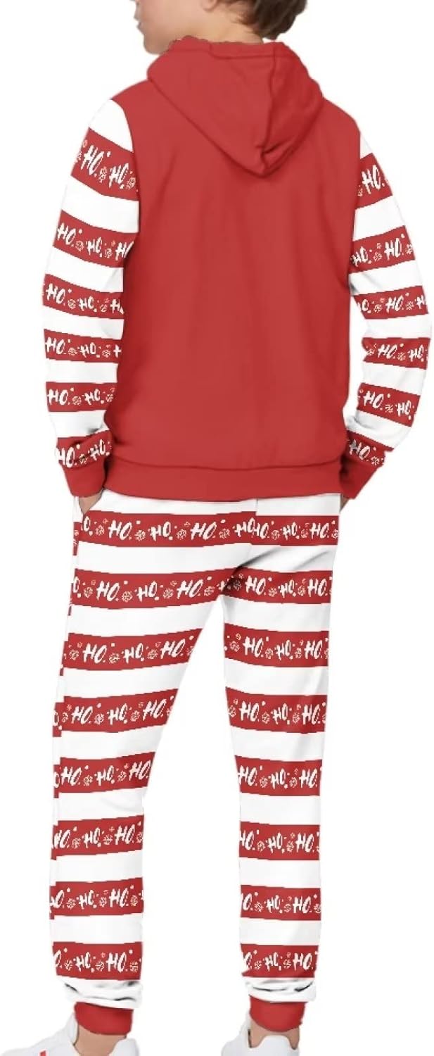 Biyejit 2PCS Christmas Hoodie Sweatpants Suit Athletic Pullover Tracksuit Set Sweatshirt Hoodie for Teens Boys Girls