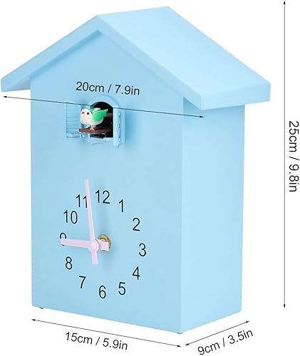 Miniatura 5 de Reloj de pared, estilo único, de plástico ABS, color azul, reloj de pared con alarma de tiempo, reloj de cuco con péndulo con decoración de pájaros,
