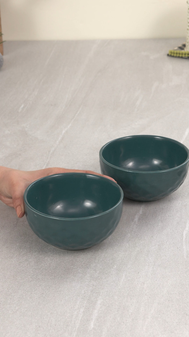 The Earth Store Ceramic Bowl Set Of 2 - 500ML, Teal Diamond Design, Dishwasher & Microwave Safe, Snack/Mixing Bowl