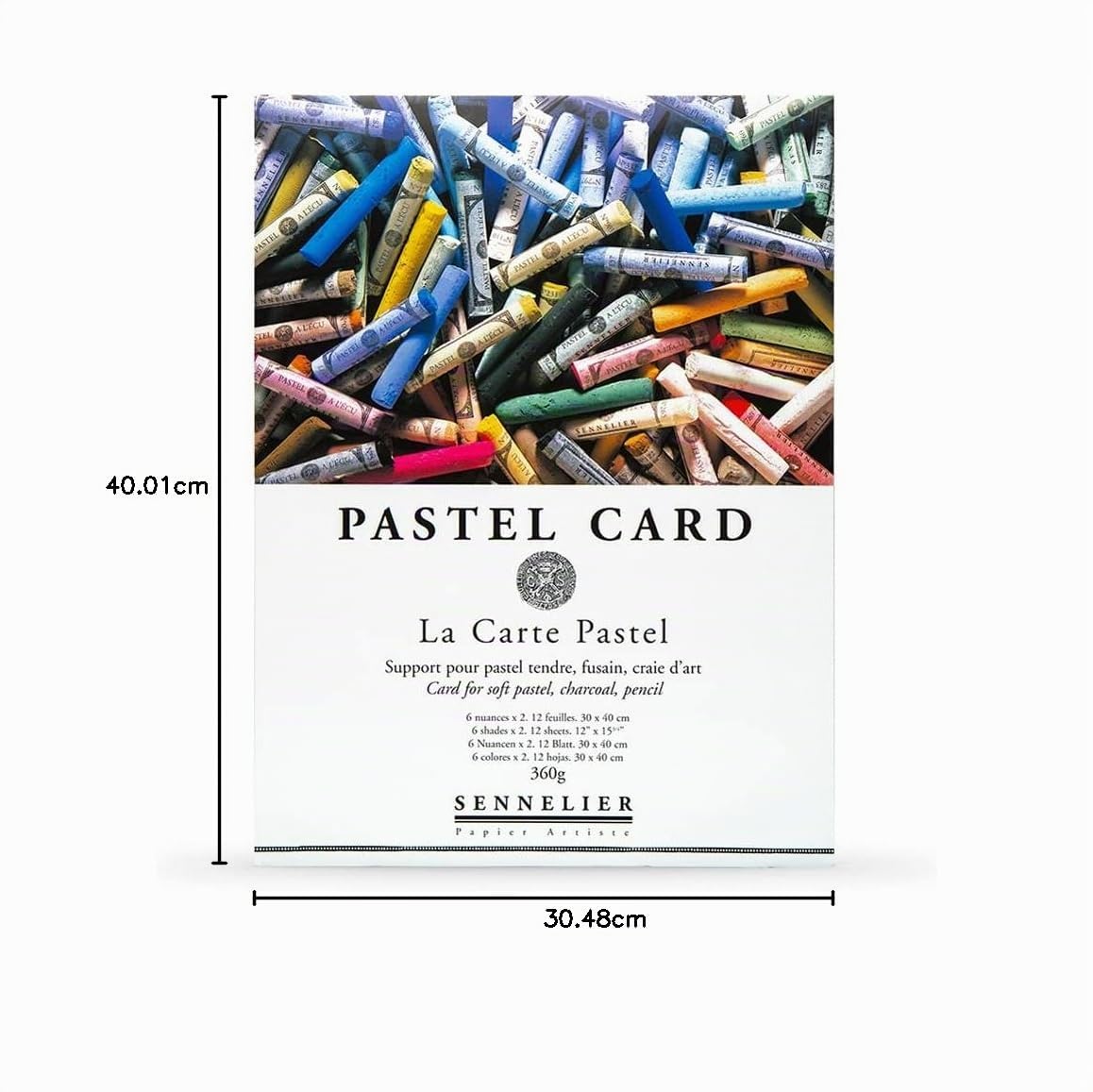 Sennelier Pastel sec Card (fine Papier de verre grain) Pad 40x30cm 12 feuilles of 6 assorted colours 360gs