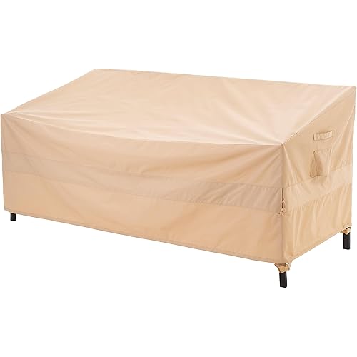 WJ-X3 3-Seater Patio Sofa Cover Waterproof, Heavy Duty Lawn Couch Cover UV Resistant, Porch Furniture Sets Cover Anti-Fading, High Wind Resistant, 93W x 42D x 42H Inches, Beige