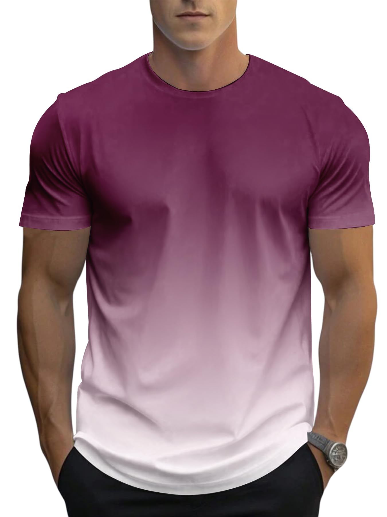 Men's Gradient Color T-Shirt, Short Sleeve Crewneck, Casual Summer Top