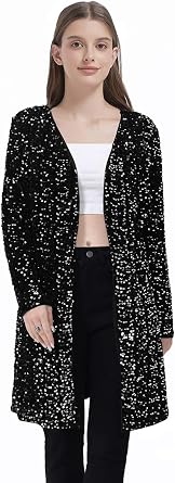 Womens Sparkling Sequin Jacket Sparkly Blazer Open Front Glitter Cardigan Long Sleeve Coat for Casual Party Cocktail