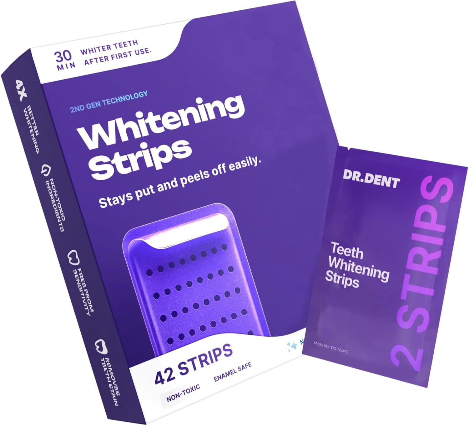 Purple Teeth Whitening Strips - Fast Dissolving Teeth Whitening Strips, Tooth Stain Treatment, Portable 42 Strips (Style B)