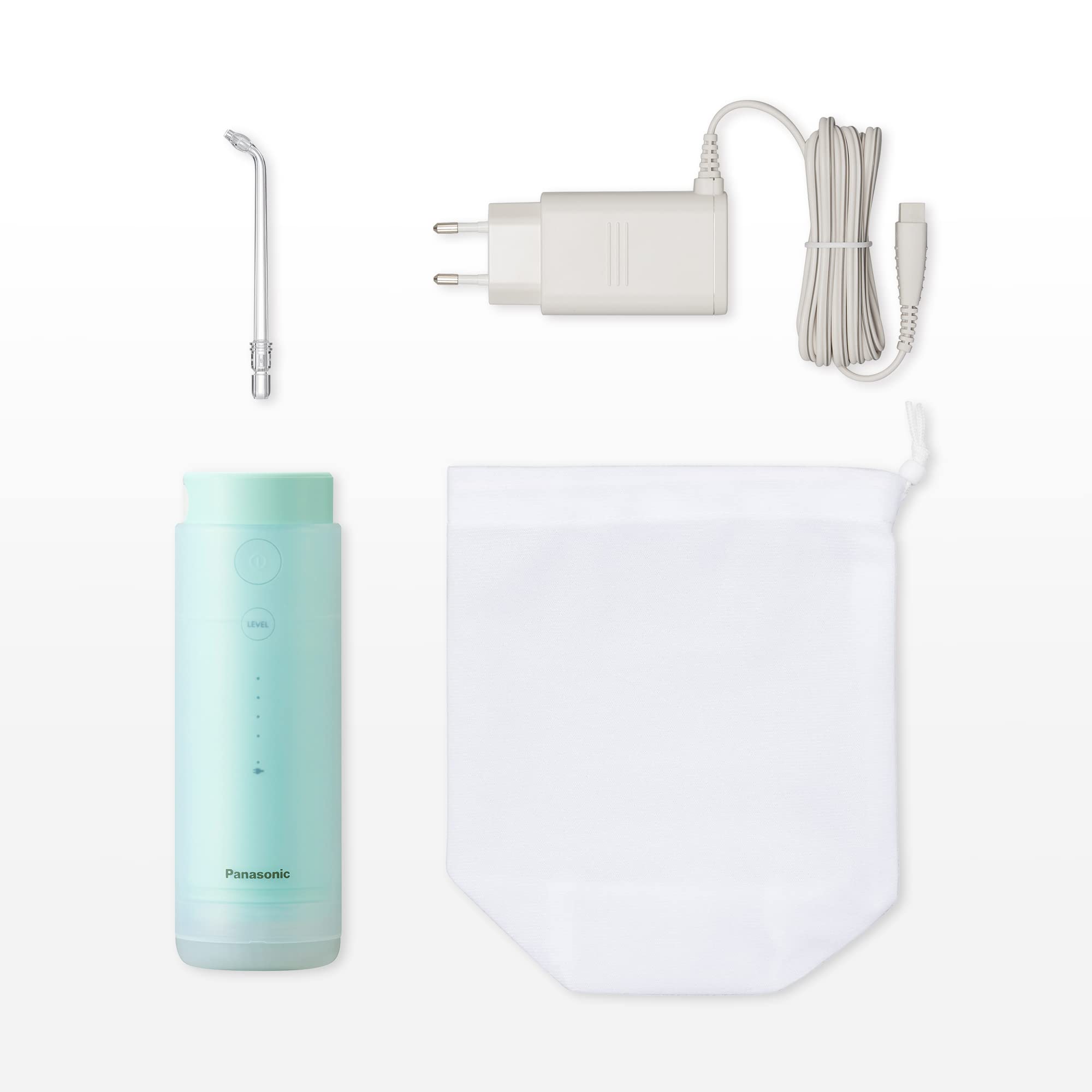 Panasonic EW-DJ4B-G503 Idropulsore, Irrigatore Orale,4 Impostazioni di Pressione dell'Acqua, Compatto e Portatile, Ultrasonica, Serbatoio 150 ml, Ricarica Rapida, Verde Menta e Bianco, 1.0 unità
