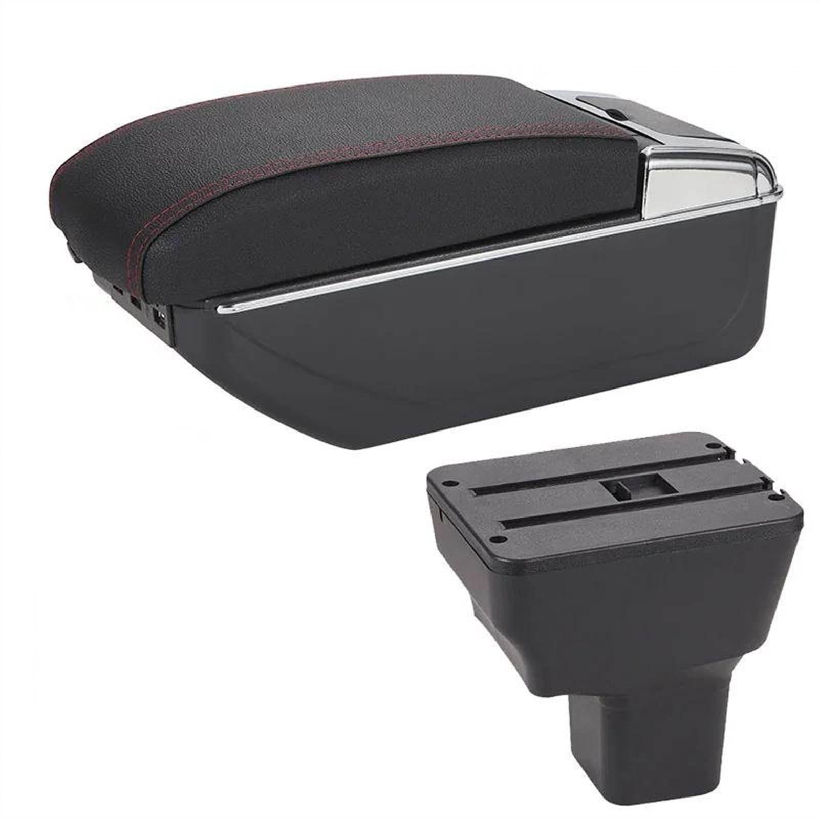 NOHEEU Car Center Console Storage Box Multifunctional Armrest Interior Accessories For Kicks 2016-2021(B1 Black red 7USB)