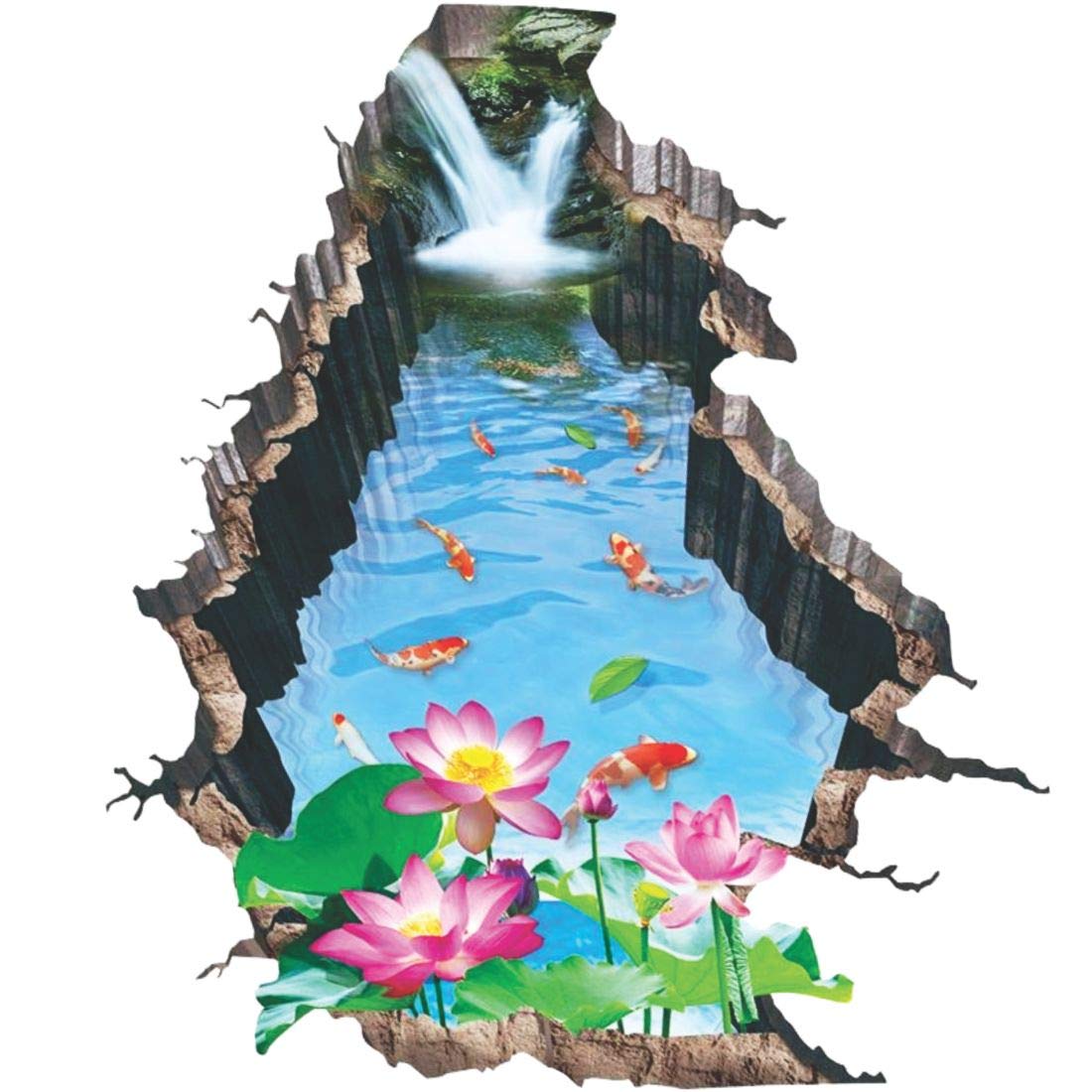 Colorful fishes with lotus and water fall | Floor sticker | PVC Vinyl | Self-Adhesive | Just Peel and Stick | 3D | Quality Product | Pack of 1 (Multicolor) Size: 40 cm X 45 cm | Brand: Jagvii | Floor Sticker | (B07SD6K8RG) Amazon Price History, Amazon Price Tracker