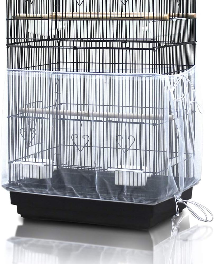 ASOCEA Bird Cage Seed Catcher Adjustable Bird Cage Cover Soft Nylon Mesh Skirt Parrot Net for Parakeet Macaw African 78.7in Round Square-White