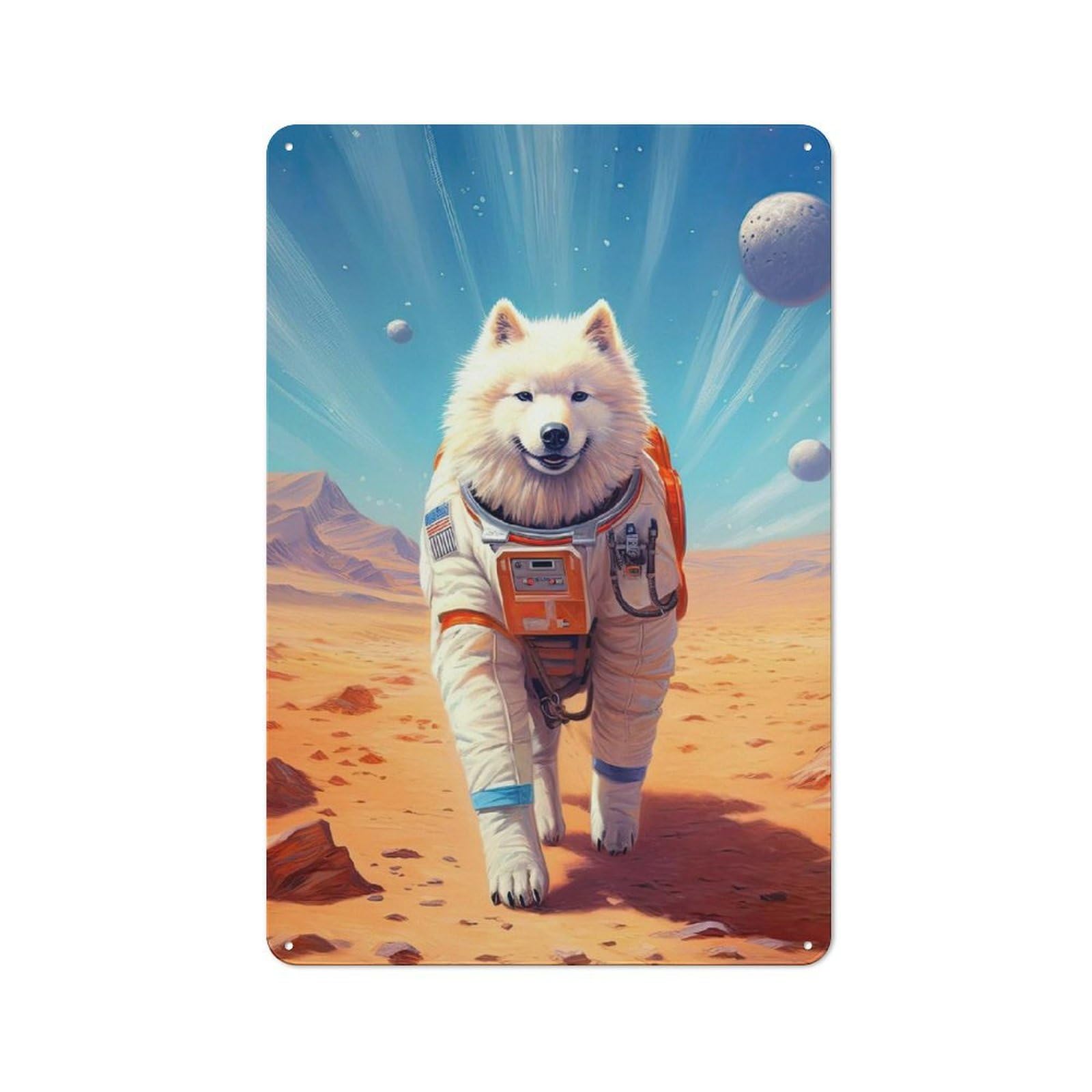 Junmoney Style-4 Retro Samoyed Mars Vintage Tin Sign 30X20cm, Cafe Wall Decor For Kitchen, Cafe, Pantry Or Dining Room