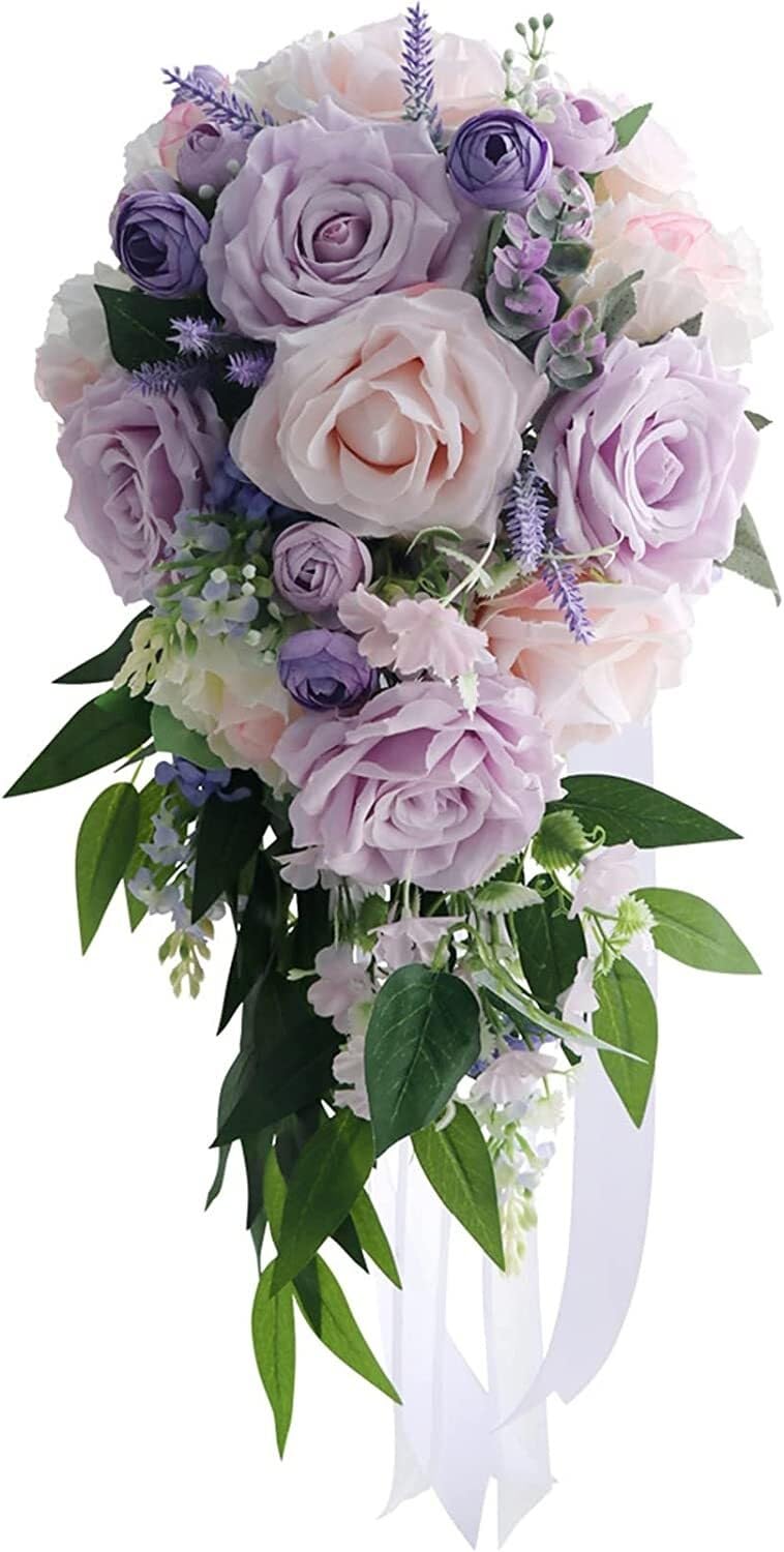 HJRegaFimu Artificial Flower Bouquet Bride Holding Flowers Rose Bridal Bouquets Water Drop Shape Handmade For Romantic Wedding (onecolor C) Interesting