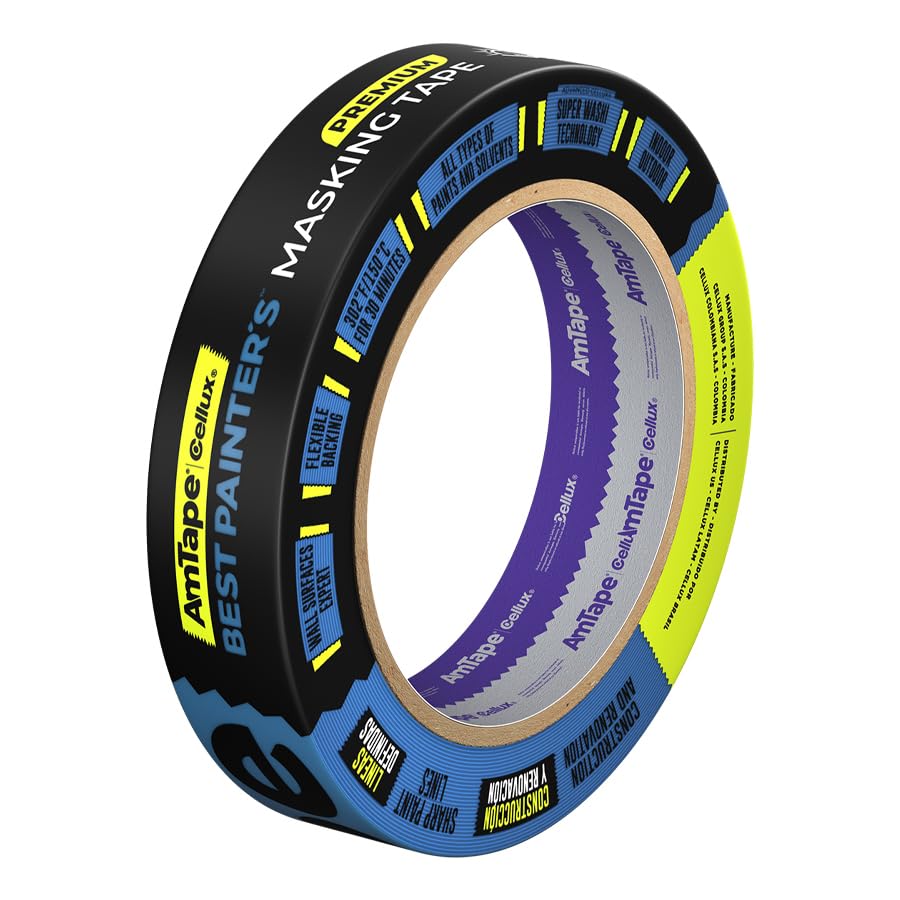 AmTape Premium Best Painter’s Masking Tape, Solvent & Moisture Resistant, 60-Day Clean Removal, Super Washi Painter’s Tape for Walls, Ceilings & Trim, Blue (2" - 3pk)