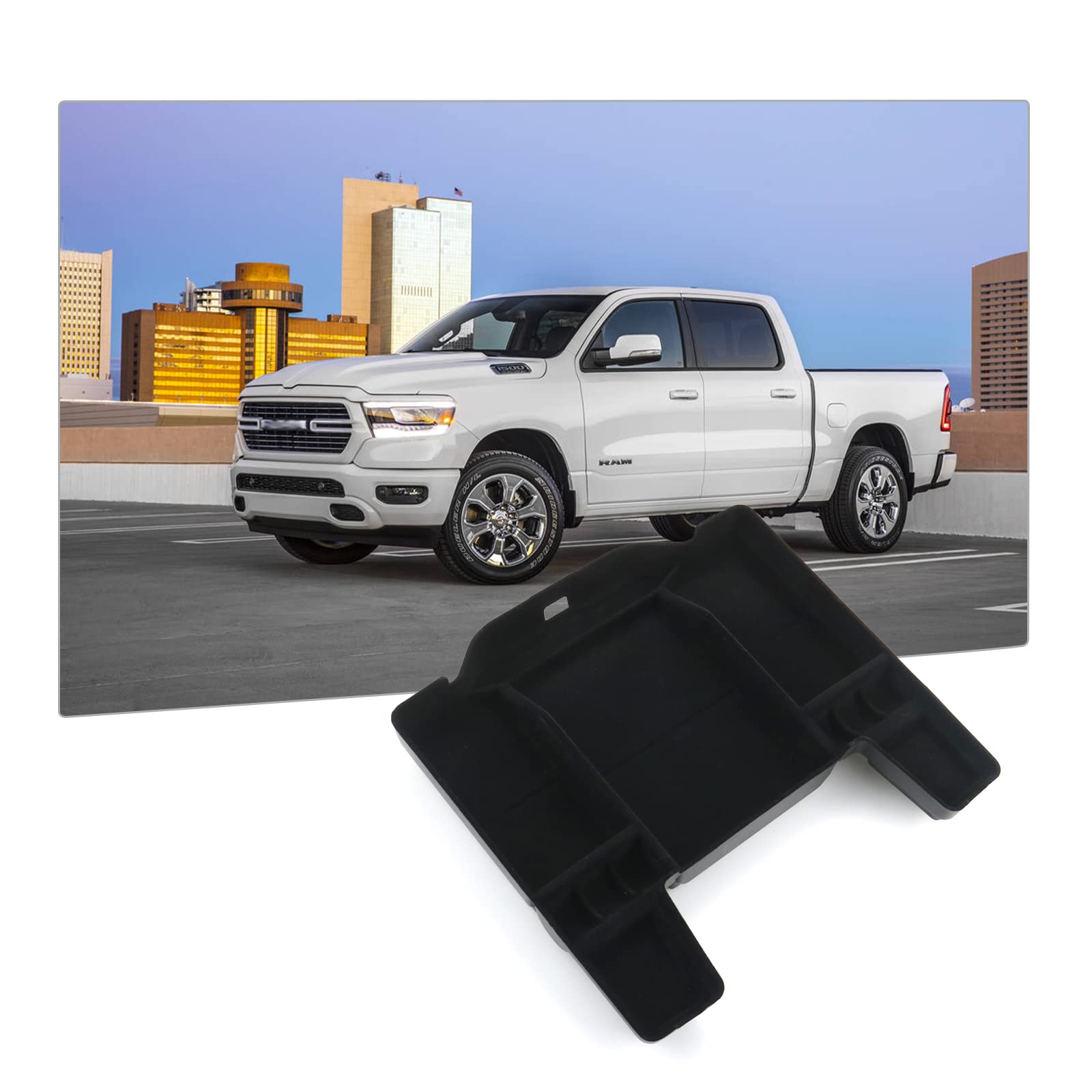 BIXUAN Flocked Ram Accessories Center Console Organizer Tray for 2019-2023 2024 RAM 1500 2500 3500 Armrest Storage Box Console Tray Coin Holder for