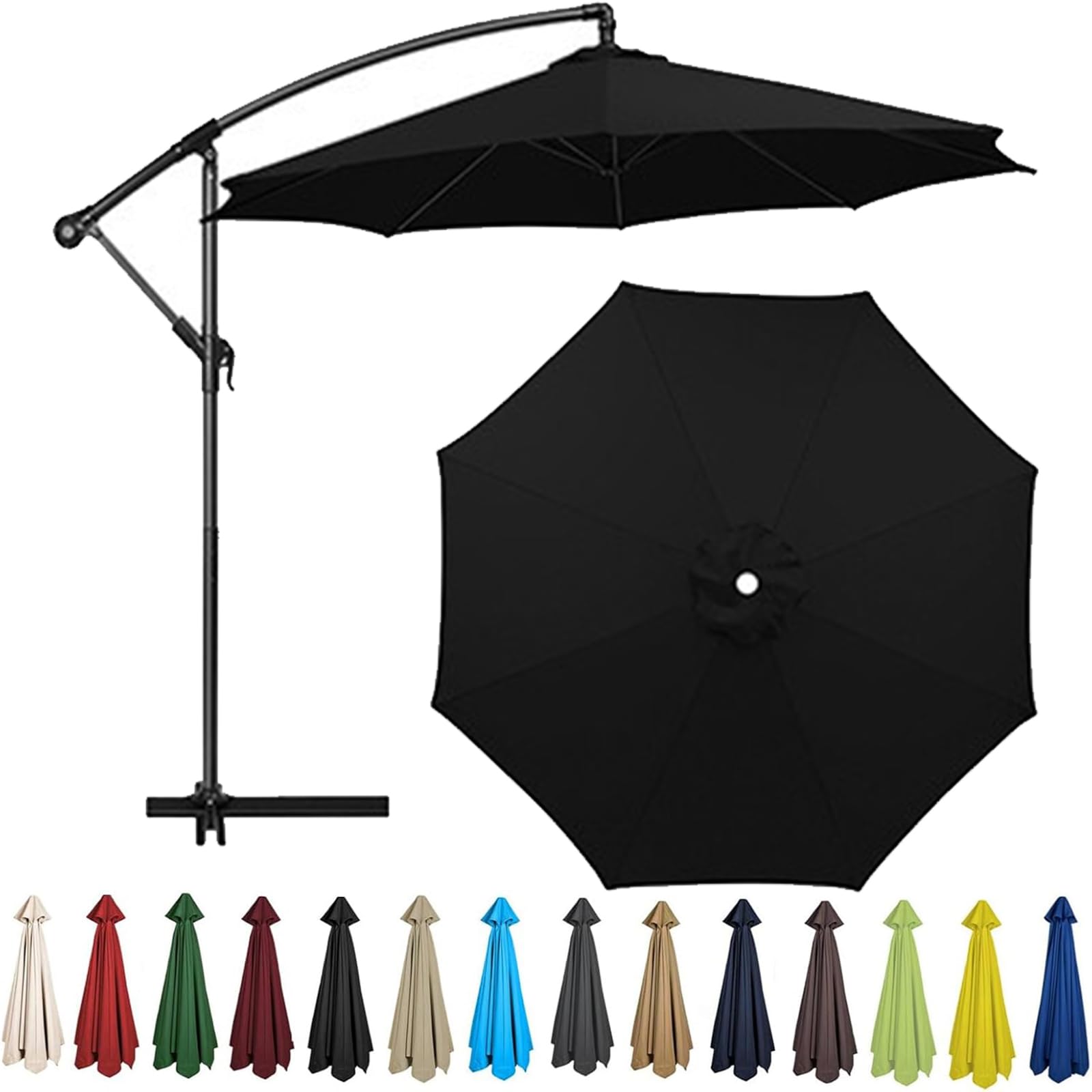 Replacement Parasol Canopy 2m-4m - Waterproof Garden Umbrella Replacement Cover for 6/8 Arm Frames - UV Protective Outdoor Fabric Fits Cantilever & Patio Umbrellas (Black,8 Ribs-2m(6.5ft))