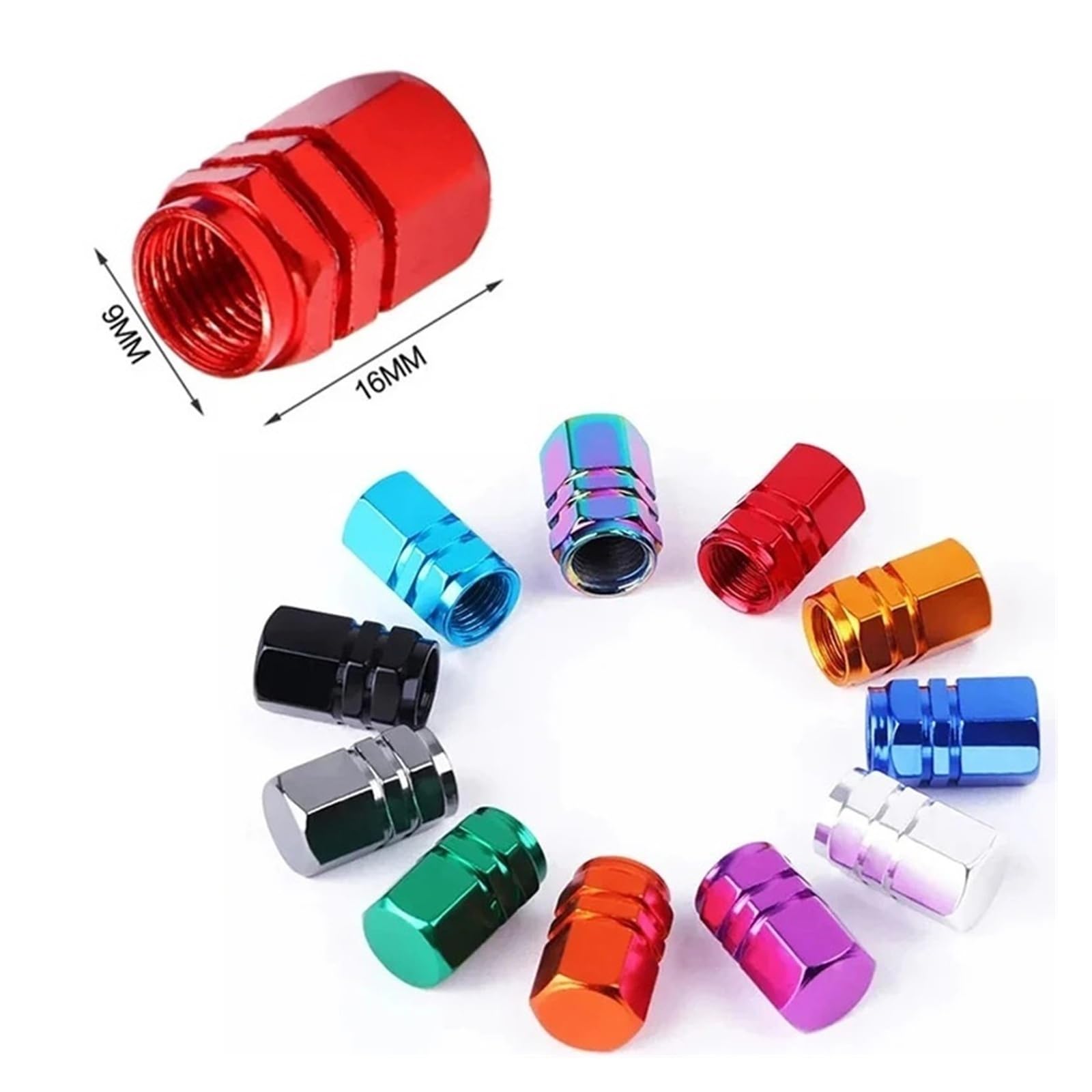 4Pcs Aluminum Tire Valve Caps Hex Alloy Airtight Dustproof for Auto(Red 4pcs)