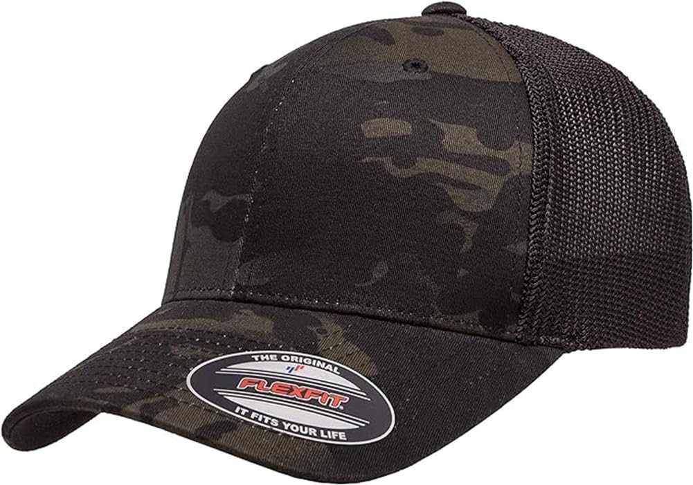 Flexfit Unisex Mesh Fitted Trucker Hat Multicam Black