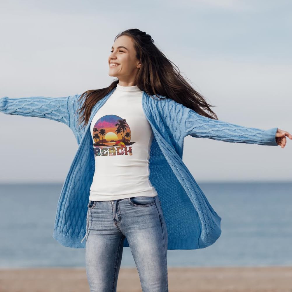 arricraft 6 Pcs Iron on Decals Patches, 6 Sizes Summer Beach Theme Iron on Stickers Coconut Trees Sunrise Hammock Heat Transfer Stickers Plastic Washable Patches for DIY Clothes Decor Backpacks Cover - Image 7