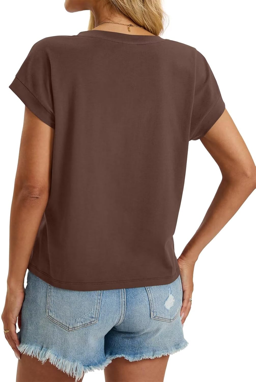 Womens Cap Sleeve Crop Tops Cotton V Neck T Shirt Boxy Loose Fit Short Sleeves Tee Summer Fashion Clothes 2026 - Image 5