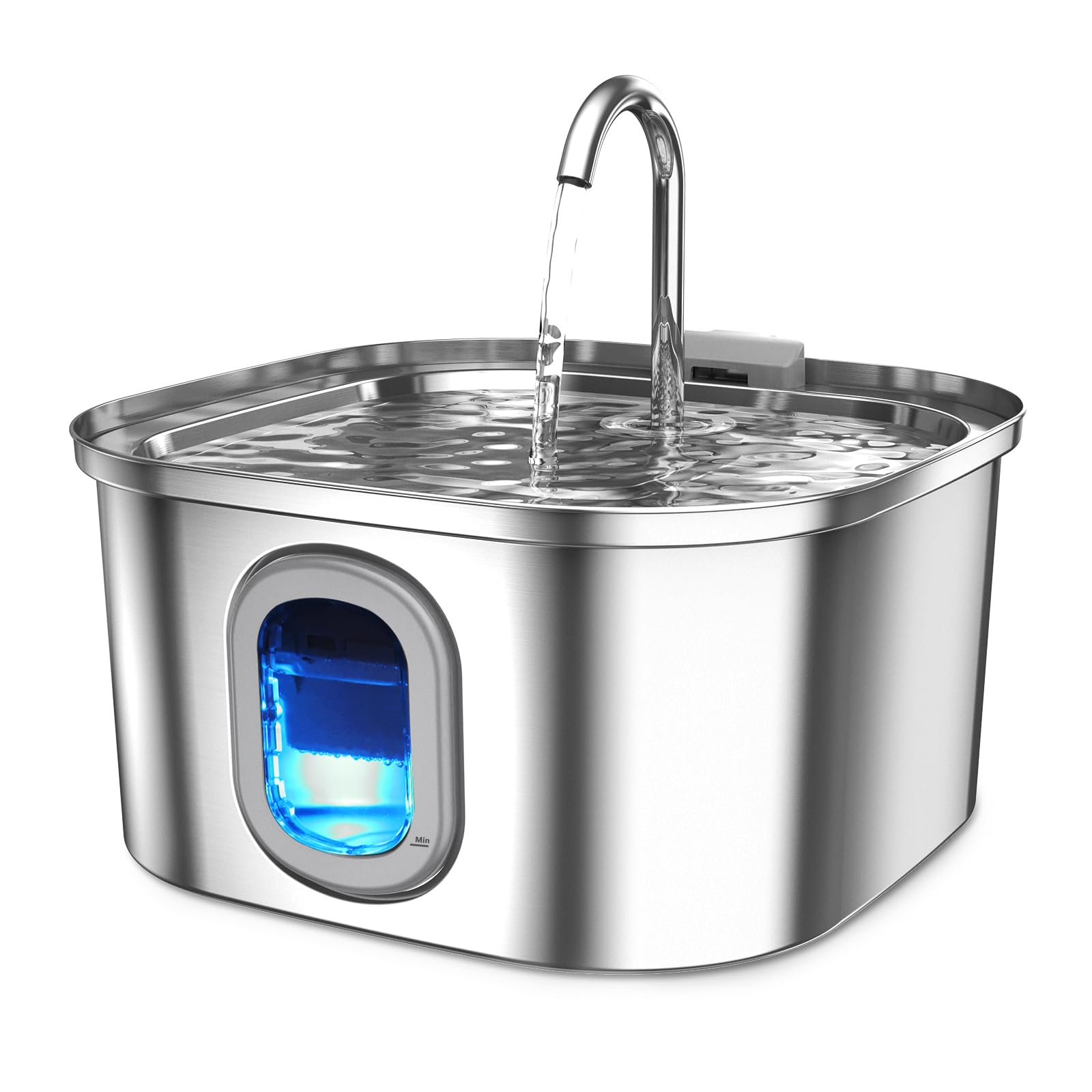 Petbank Fuente para Gatos Acero Inoxidable - 3,2 L Bebedero con Ventana Transparente y Marca Baja De Agua, Bomba Silenciosa, Apto para Gatos, Perros y Mascotas - Agua Escasez Protección.