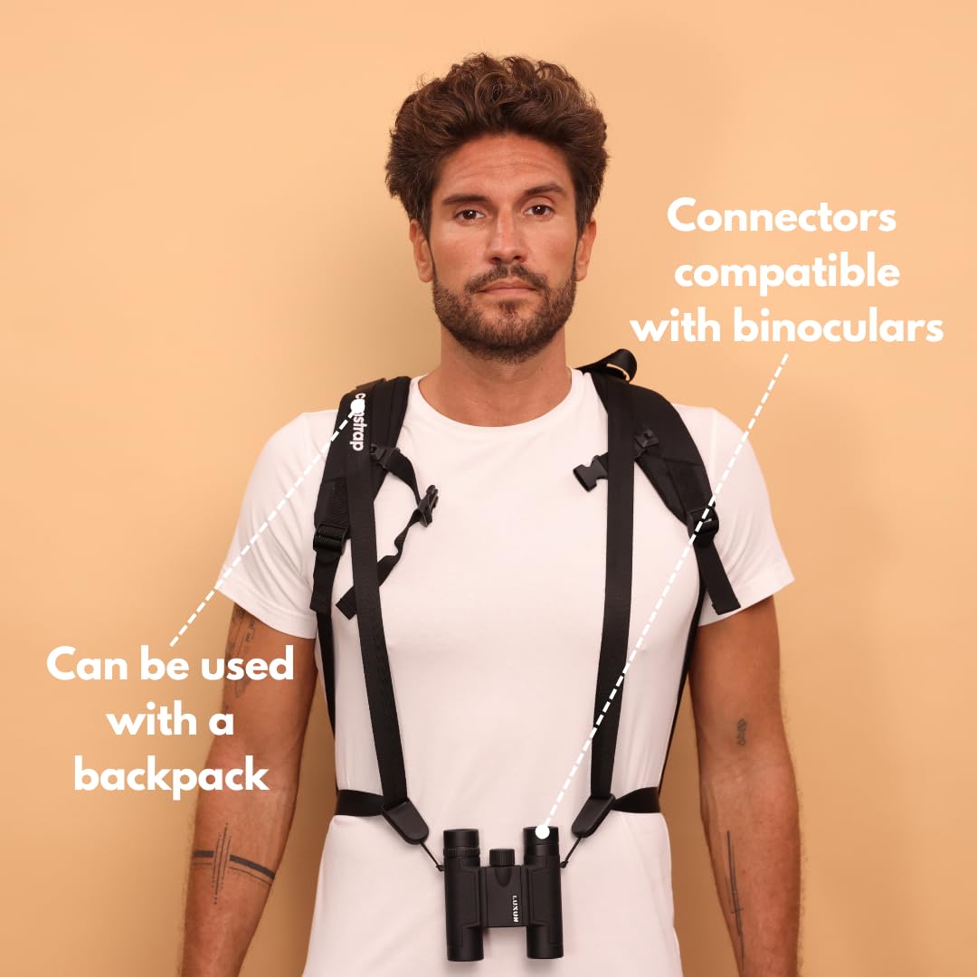 Camstrap - Sangle Appareil Photo et Jumelles Mains-Libres Ultra-Légère et Ajustable, Système d'attaches rapides avec connecteurs, Protection Optimale du Cou et du Dos, Universellement Adaptable