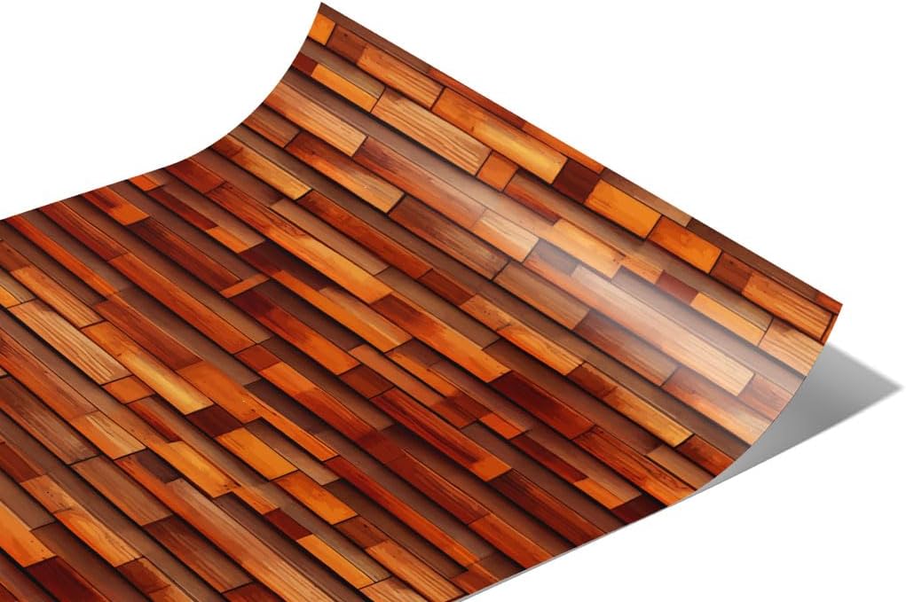 Rwraps Horizontal Strip Parquet Uneven Chestnut Gloss Vinyl Film Wrap 59in x 30ft Vinyl Vehicle Car Film Sheet Roll