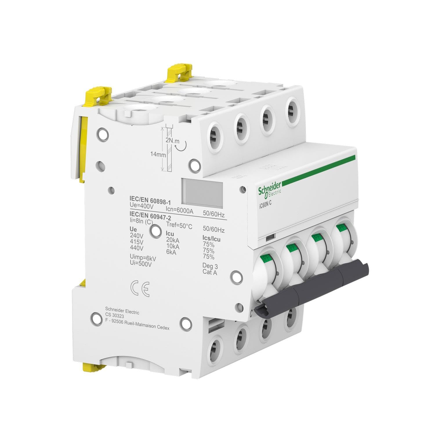 Schneider a9 F74416 iC60 N, 4P, 16 A C MCB Miniature Circuit Breaker, blanco, 1 unidad