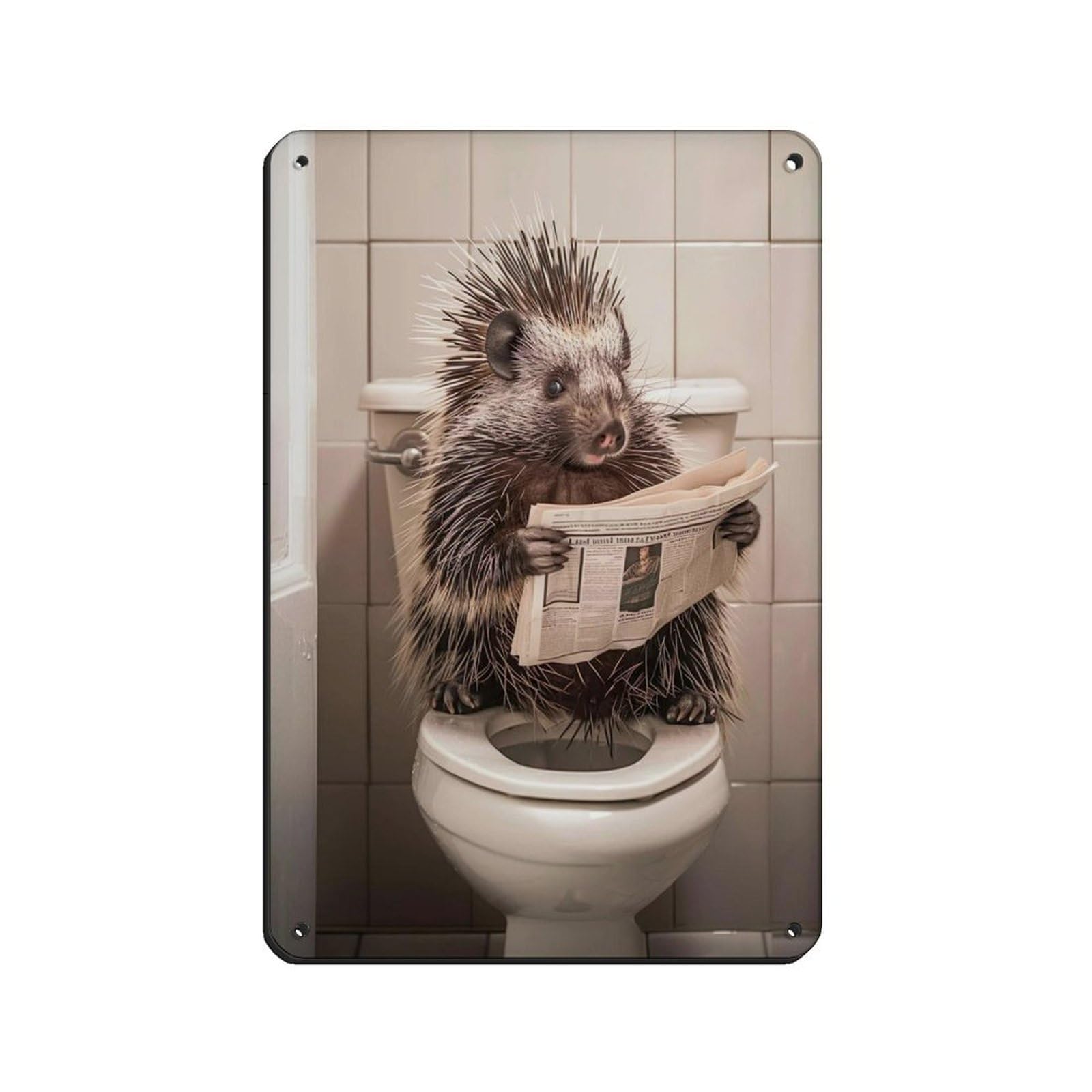 Porcupine Sitting on The Toilet Reading A Newspaper (11) Tin Sign Vintage Metal Pub Club Cafe Bar Home Wall Art Decoration Poster Retro 8x12inch(20x30cm)