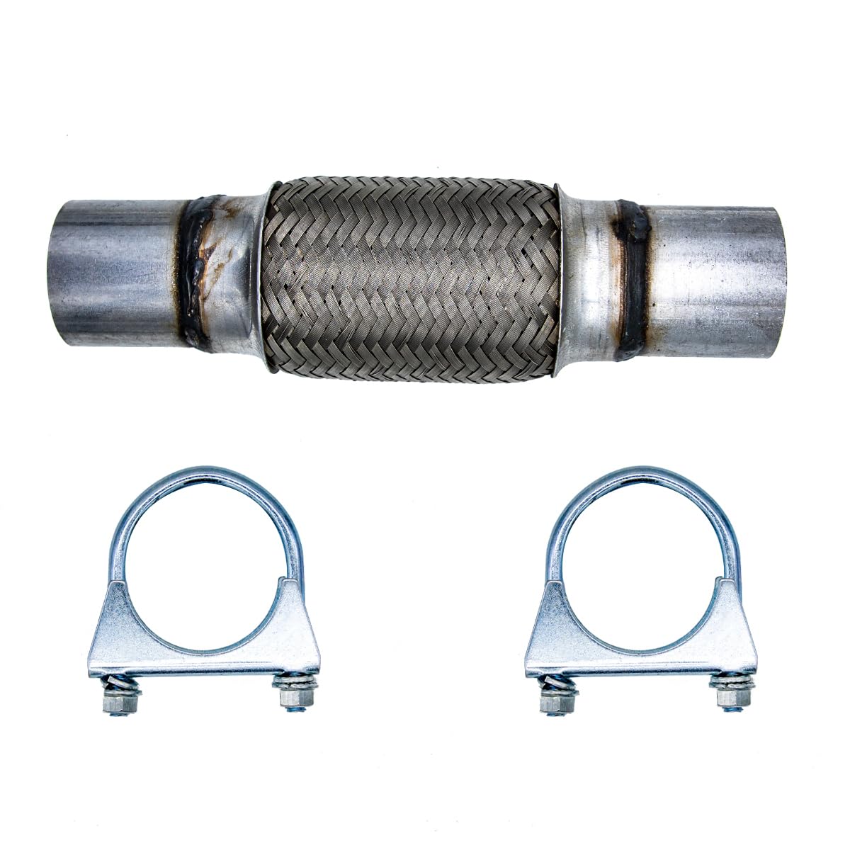 Tutuxio Exhaust Flex Pipe ID 2.25"x6"x10" with 2pcs U-Bolt Clamps, Universal Type Stainless Steel Flexible Exhaust Tube Double Braid Heavy Duty Flex
