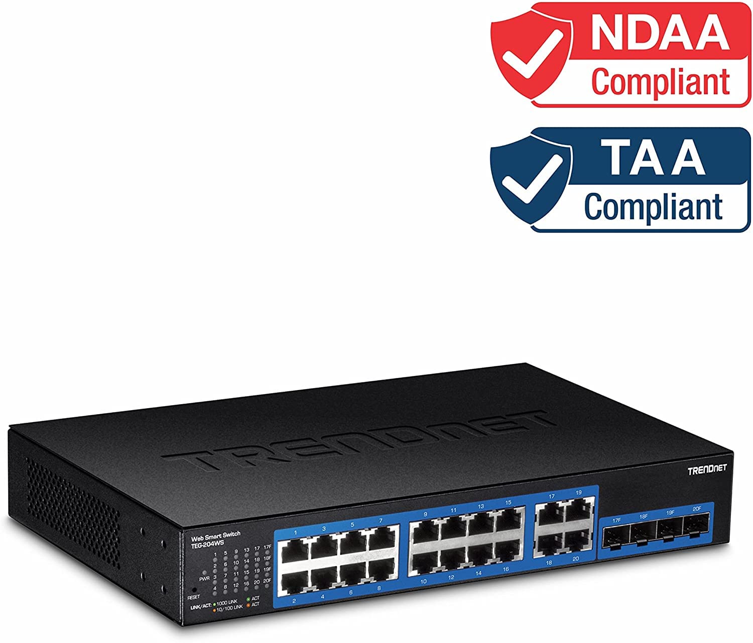 TRENDnet TEG-204WS Switch di Rete Gestito Gigabit Ethernet (10/100/1000) Nero, Blu 1U