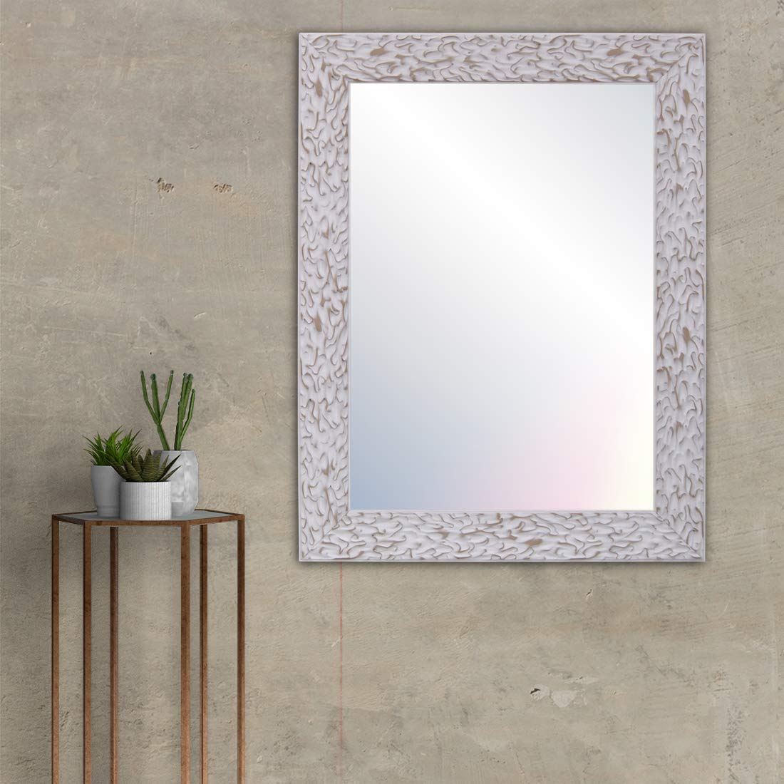 CHELY INTERMARKET, Espejo de Pared 40x60cm (55,50x76,50cm)(Blanco) MOD-105 Ideal para peluquerías, salón, recibidor, Comedor, Dormitorio y oficinas. Fabricado en España. Material Madera.