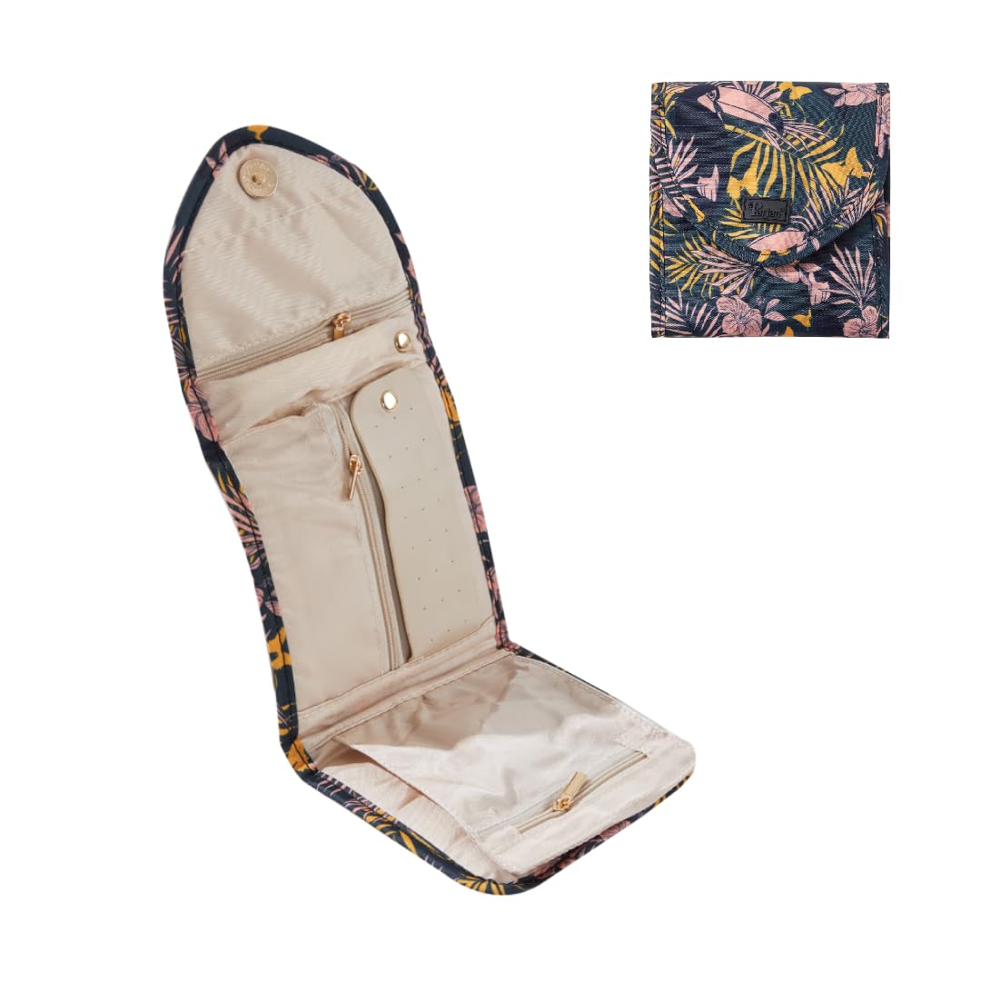 Periea Toucan ‘Cleo’ Travel Jewellery Organiser Roll Foldable Jewelry Case For Journey - Rings, Necklaces, Bracelets, Earrings (, Small)