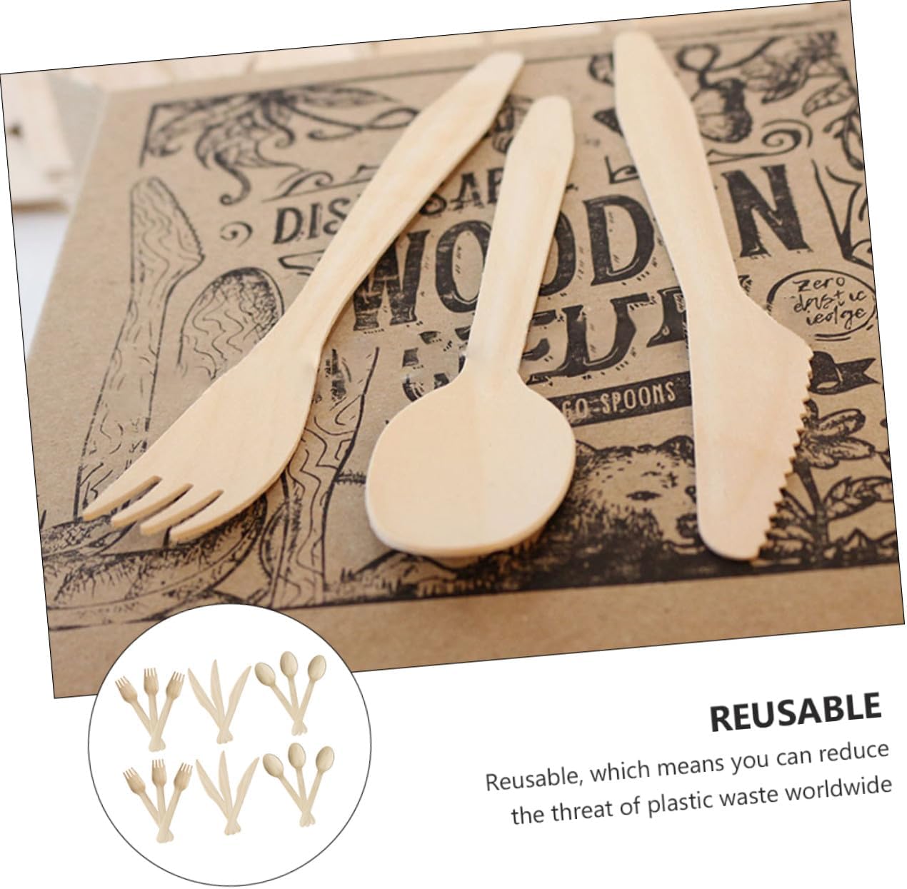 Disposable Wooden Cutlery Set 18 Pieces with Forks Knives Spoons Biodegradable Tableware for Birthday Party Picnic Catering