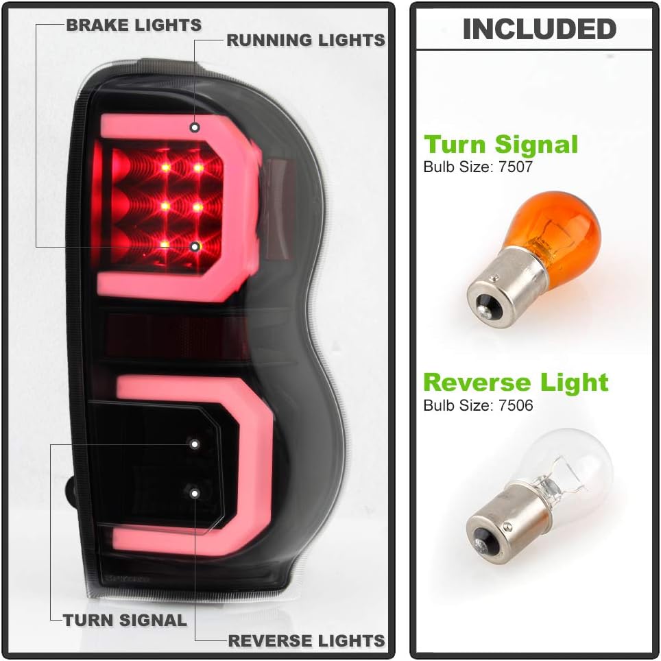 ACANII - For 2004-2009 Dodge Durango Black Housing Smoked LED Tube Tail Lights Brake Lamps Assembly Driver & Passenger